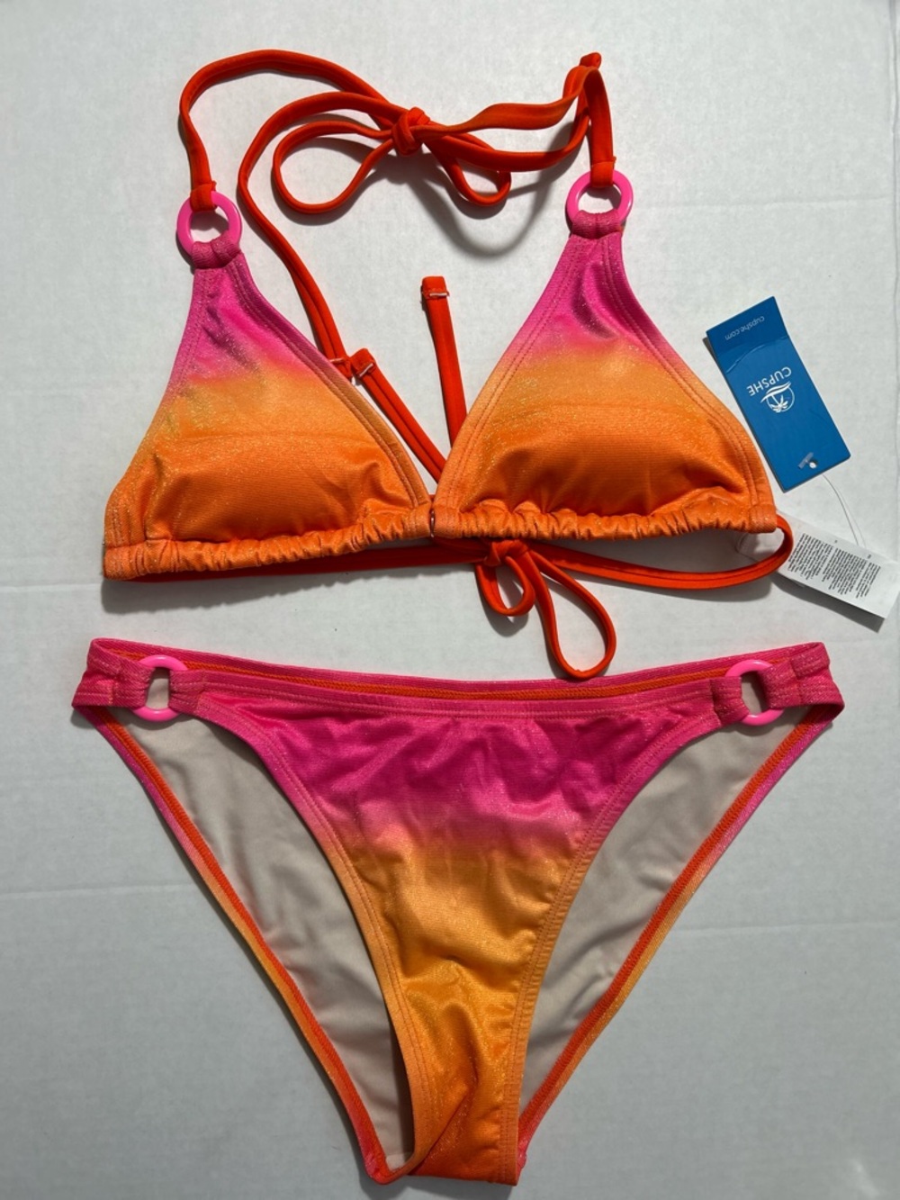 Cupshe Pink Orange Two Pieces Triangle Bikini Set Size S